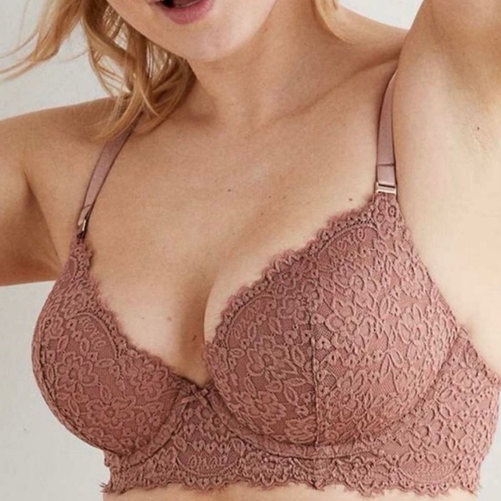 NWT Aerie Real Power Balconette Lightly Lined Eyelash Lace Bra in Meadow Bound